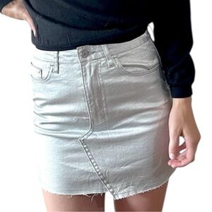 NWT Forever 21 Metallic Silver Raw Hem High Waist Jean Denim Mini Skirt - Small